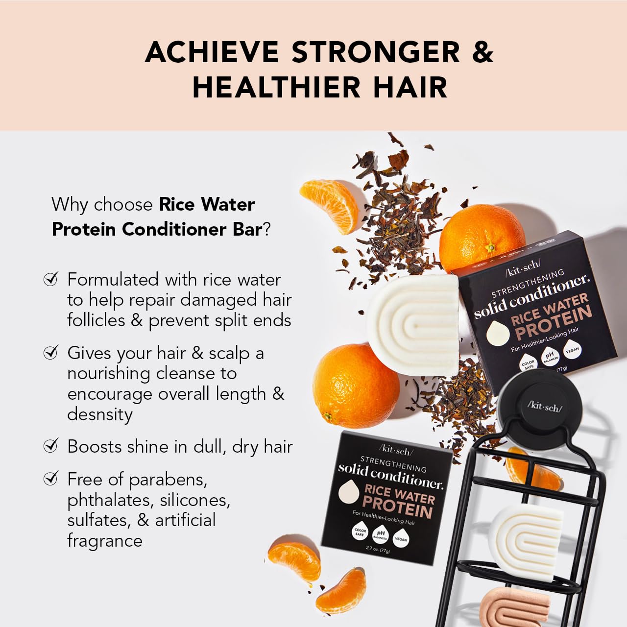 Kitsch Rice Bar Shampoo and Conditioner Bar for Hair Growth | Made in US | Rice Shampoo Bar & Conditioner Bar for Strengthening Hair | Rice Water Shampoo Bar & Conditioner Soap | Paraben Free, 2pc Set