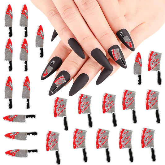 AZPEPSI 20Pcs 3D Halloween Nail Charms Alloy Knife Nail Charms Blood Knife Nail Art Charms Metal Vintage Nail Charm Nail Rhinestone Design Jewelry Decoration Halloween Nail for DIY Nail Accessories