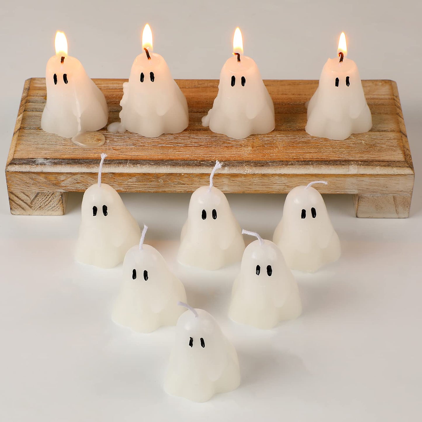 10 Pieces Halloween Ghost Candles Burning Candles Soy Wax White Halloween Decor Candles for Halloween Party Decorations, Pumpkin