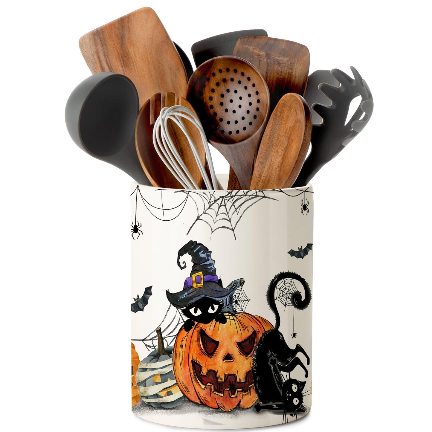 pinata Halloween Kitchen Decor Ceramic Utensil Holder,Cute Halloween Utensils,Halloween Kitchen Utensils for Farmhouse indoor Halloween Kitchen Decorations(6.5in)