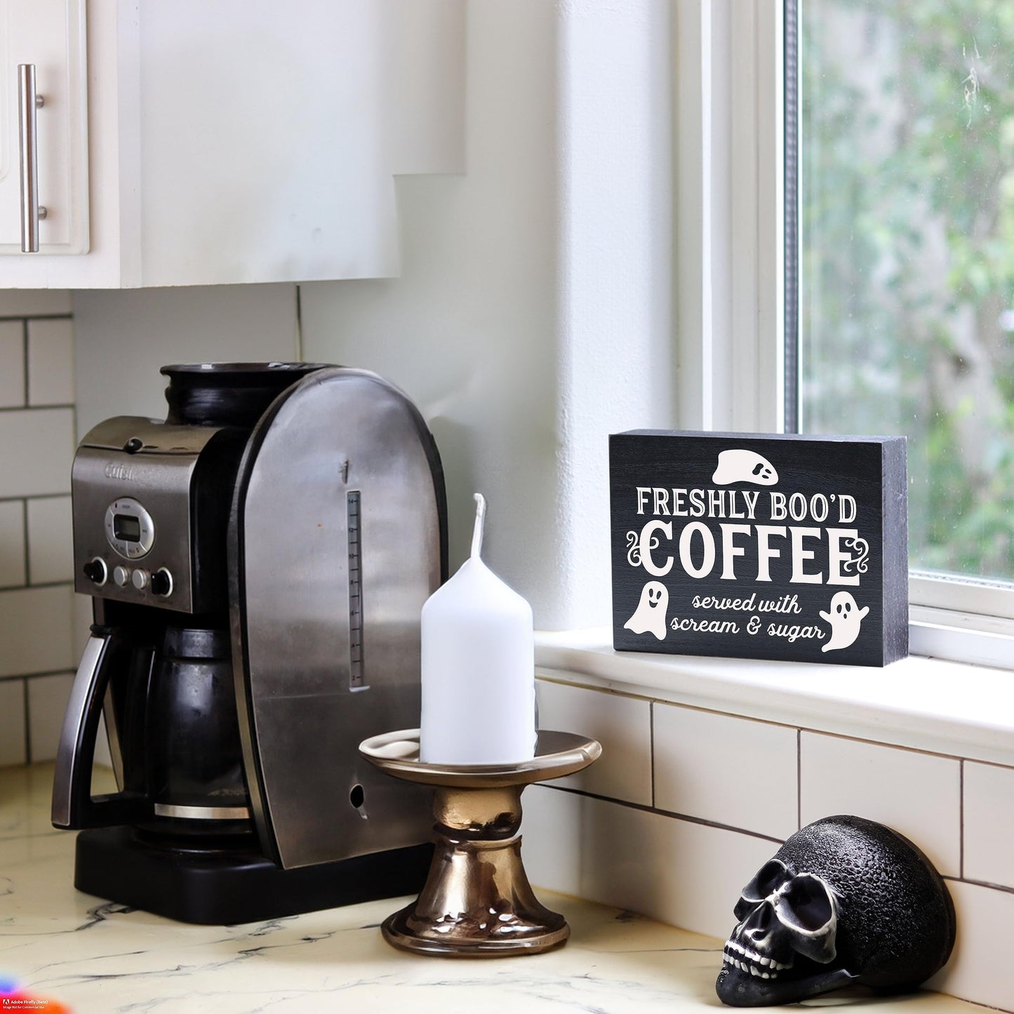 Freshly Booed Coffee Sign Halloween Coffee Bar Decor for Halloween Kitchen Decor