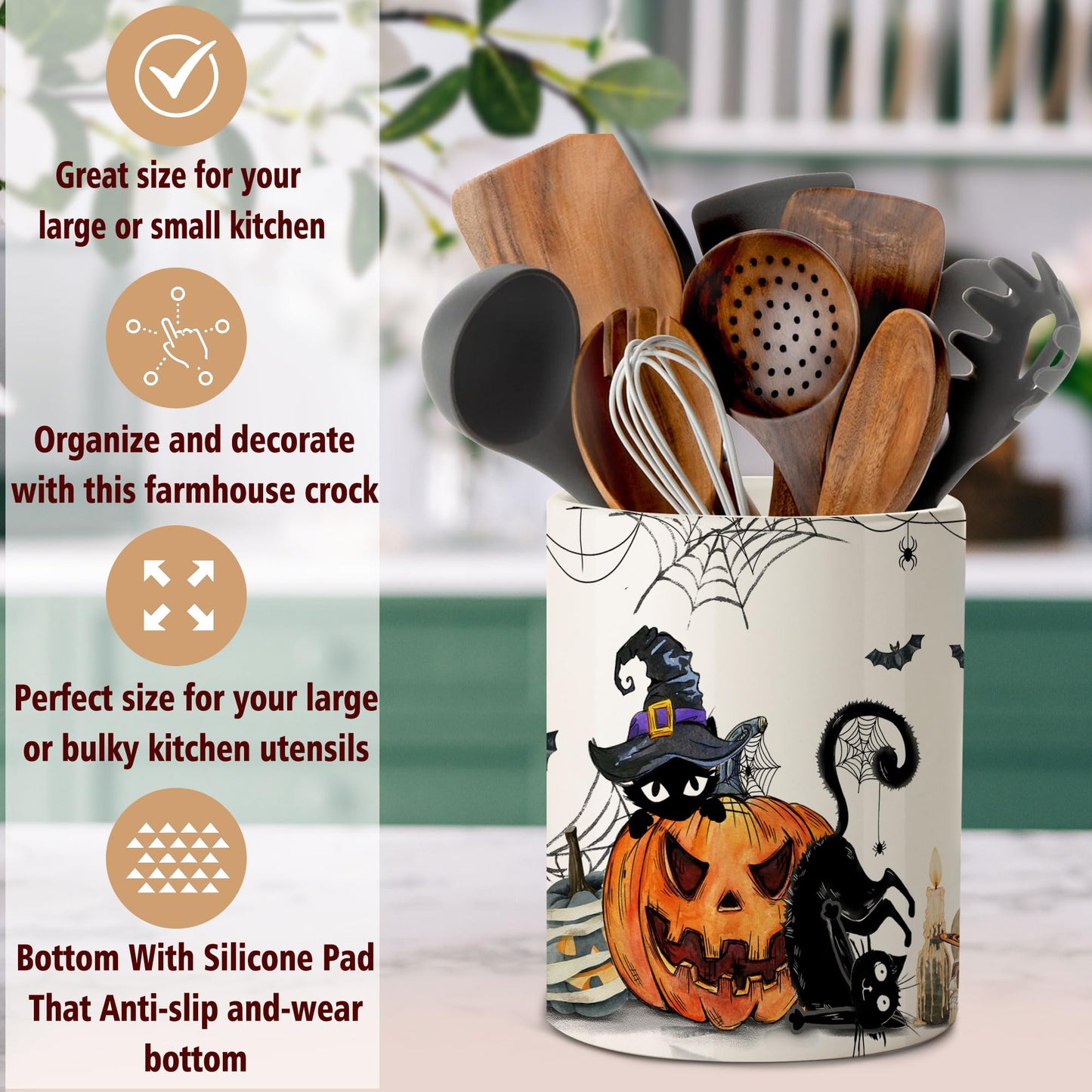 pinata Halloween Kitchen Decor Ceramic Utensil Holder,Cute Halloween Utensils,Halloween Kitchen Utensils for Farmhouse indoor Halloween Kitchen Decorations(6.5in)