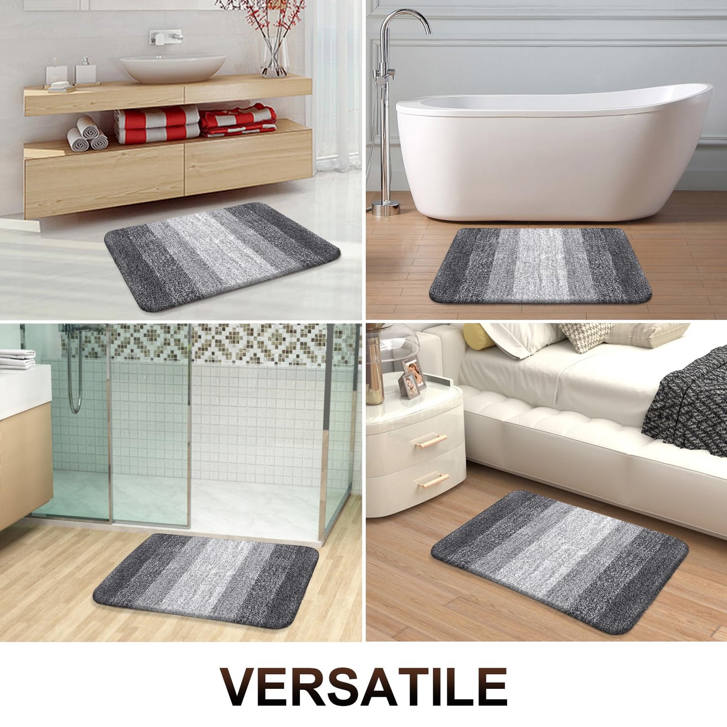 OLANLY Bathroom Rug Mat 24x16, Extra Soft and Absorbent Microfiber Bath Rugs, Non-Slip Plush Shaggy Bath Carpet, Machine Wash Dry, Bath Mats for Bathroom Floor, Tub and Shower, Grey