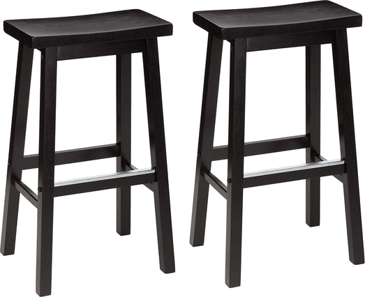 Amazon Basics Solid Wood Saddle-Seat Kitchen Counter Barstool, 29-Inch Height, Black - Set of 2