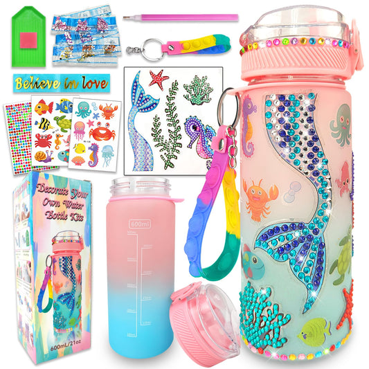 EDsportshouse Decorate Your Own Water Bottle Kits for Girls Age 4-6-8-10,Mermaid Gem Diamond Painting Crafts,Fun Arts and Crafts Gifts Toys for Girls Birthday Christmas(Mermaid)…