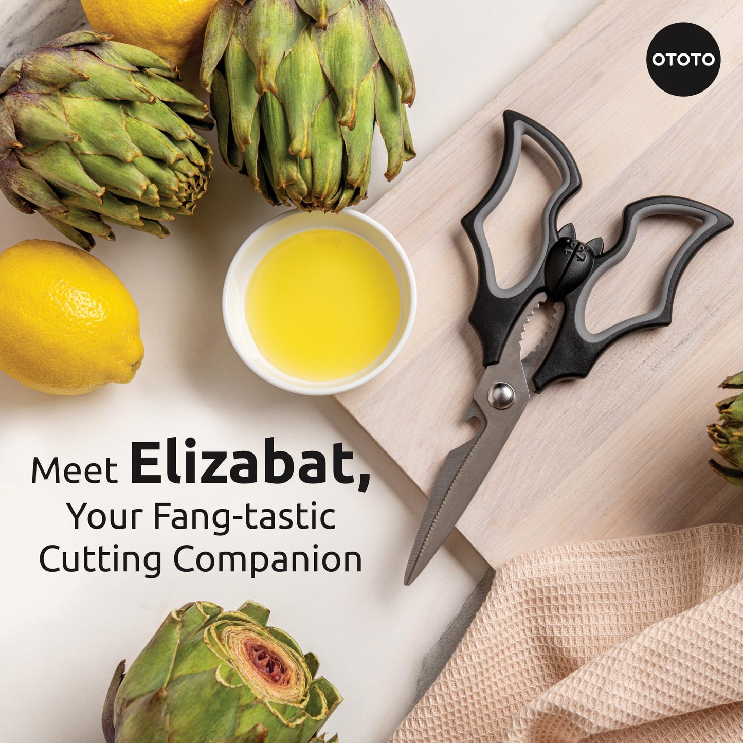 NEW!! Elizabat Kitchen Scissors by OTOTO - Cute Bat Kitchen Shears, Scissors Kitchen Utensils - Bats, Halloween Gifts, Cooking Scissors, Kitchen Gadgets