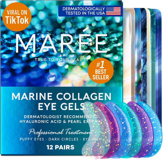 MAREE Eye Gels - Under Eye Gels for Puffy Eyes and Dark Circles with Natural Marine Collagen & Hyaluronic Acid - Anti-Aging Eye Mask for Face to Soothe Puffiness, Eye Bags and Wrinkles