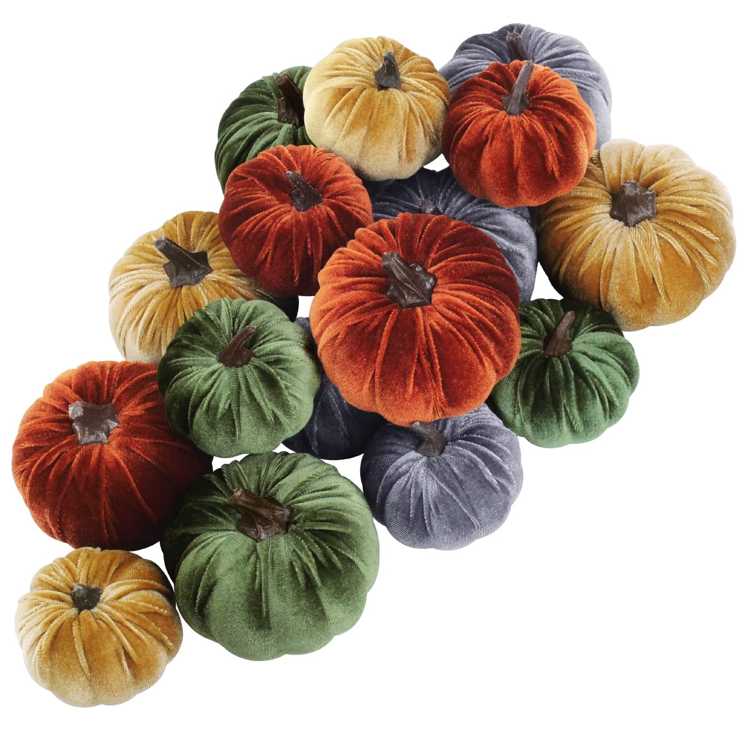 Winlyn 16 Pcs Assorted Small Faux Rustic Harvest Velvet Pumpkins Decorative Rust Orange Gold Olive Gray Fabric Pumpkins Foam Pumpkins Farmhouse Fall Thanksgiving Halloween Table Centerpiece Decor