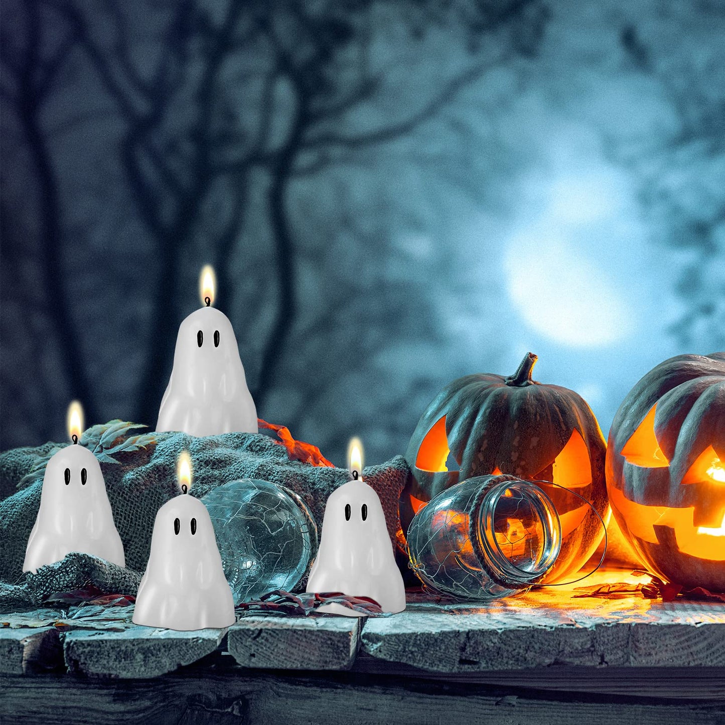 10 Pieces Halloween Ghost Candles Burning Candles Soy Wax White Halloween Decor Candles for Halloween Party Decorations, Pumpkin