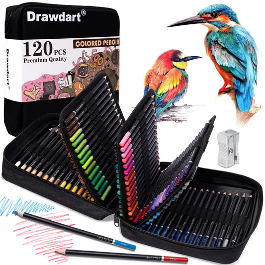 Drawdart 120 Colored Pencils for Adult Coloring Books, Professional Soft Core Drawing Sketching Shading Pencils Set with Zipper Case, Coloring Pencils for Adults, Artists, Professionals and Colorists