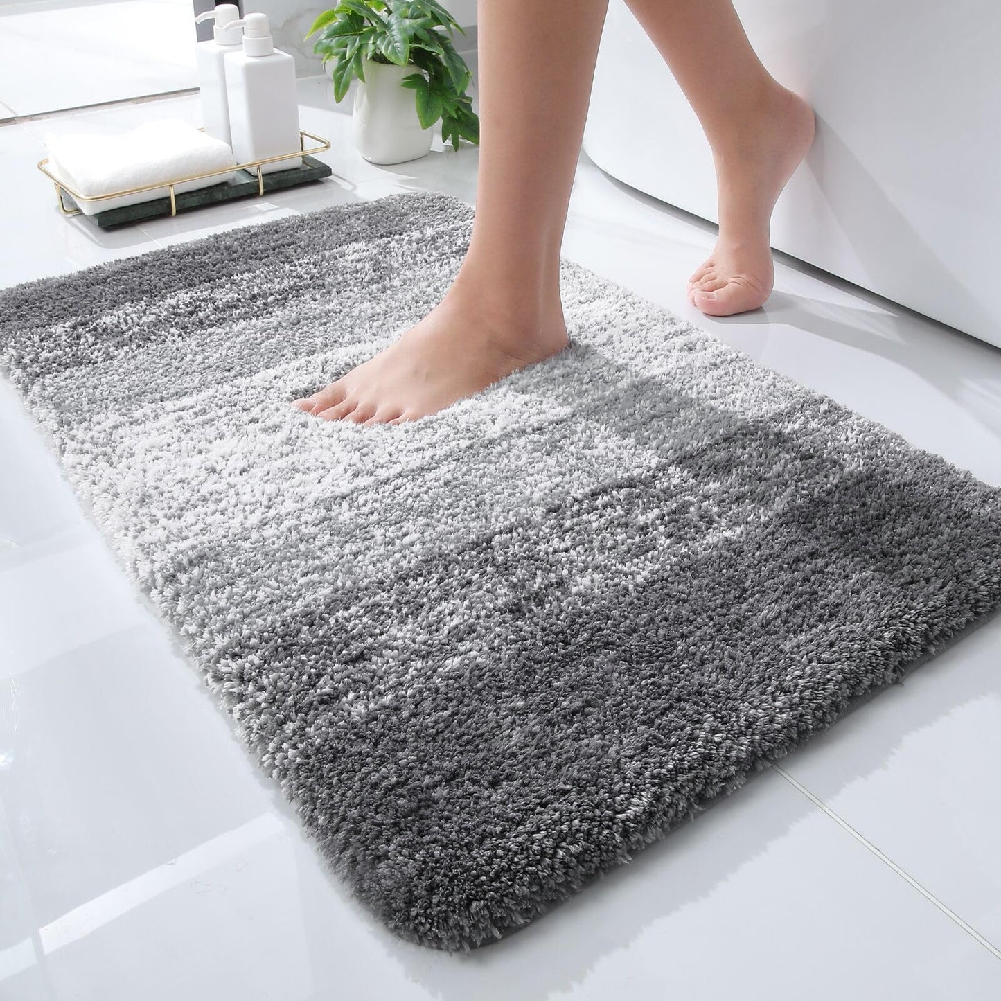 OLANLY Bathroom Rug Mat 24x16, Extra Soft and Absorbent Microfiber Bath Rugs, Non-Slip Plush Shaggy Bath Carpet, Machine Wash Dry, Bath Mats for Bathroom Floor, Tub and Shower, Grey