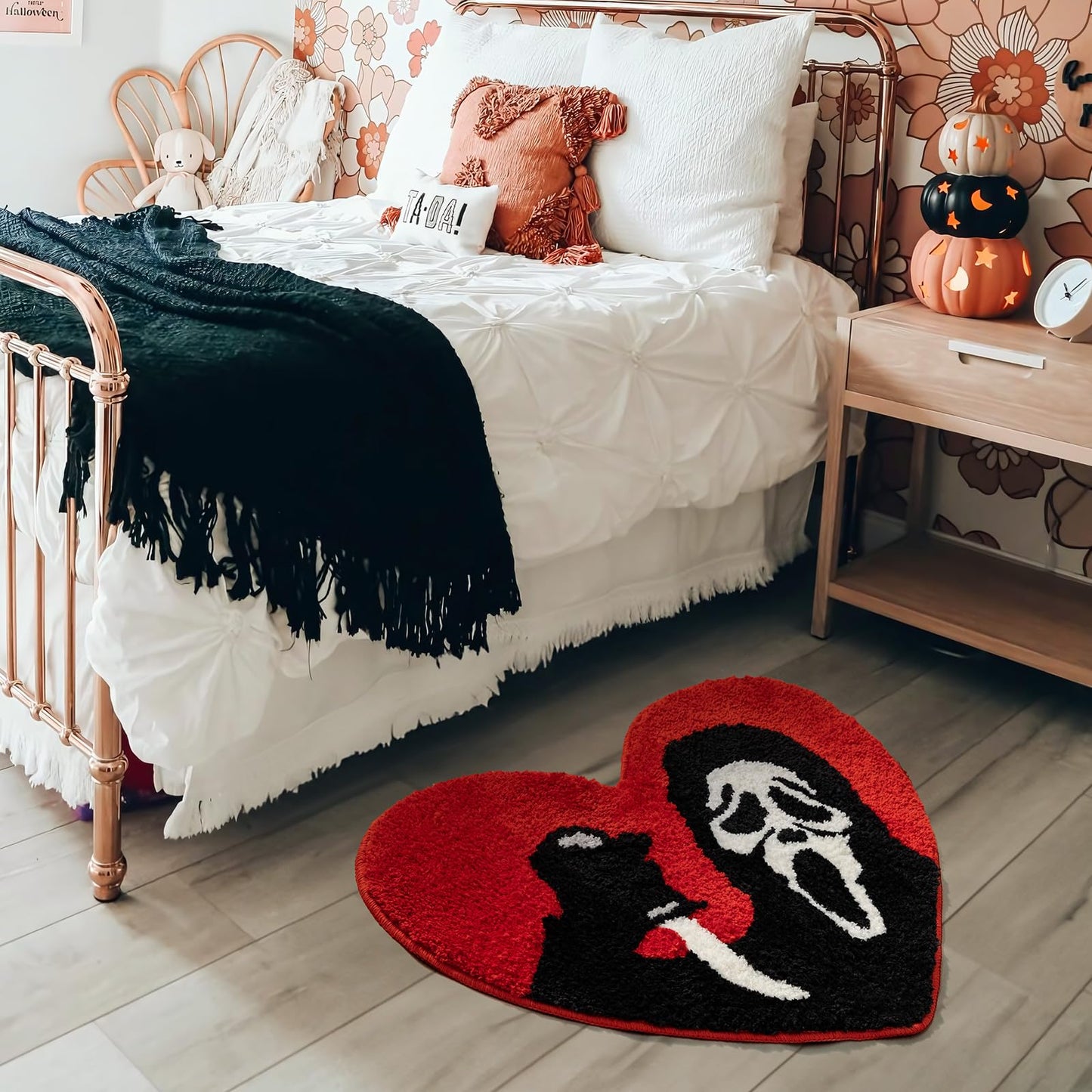 TANVILL Halloween Bathroom Rugs Black Red Orange Bath Mat Non Slip, Nightmare Before Christmas Home Decor, Funny Skull Bath Rugs Washable Absorbent Spooky Gifts