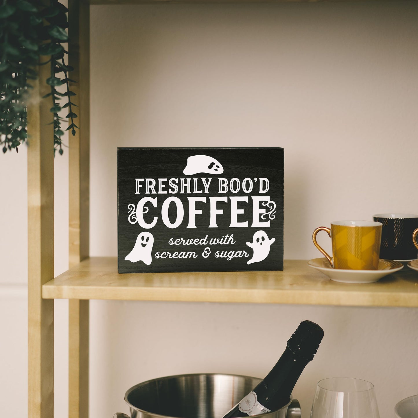 Freshly Booed Coffee Sign Halloween Coffee Bar Decor for Halloween Kitchen Decor