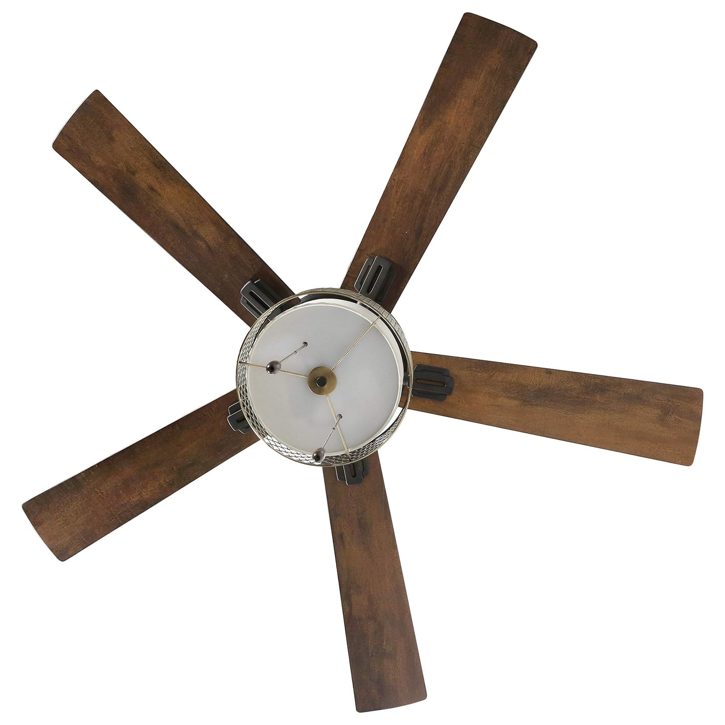 RIVER OF GOODS Mid-Century Modern Transitional LED Bronze Chrome Ceiling Fan - 52" L x 52" W - Rich Barnwood/Light Driftwood Fan Blades - Metallic Ceiling Fan with Light and Fabric Shade