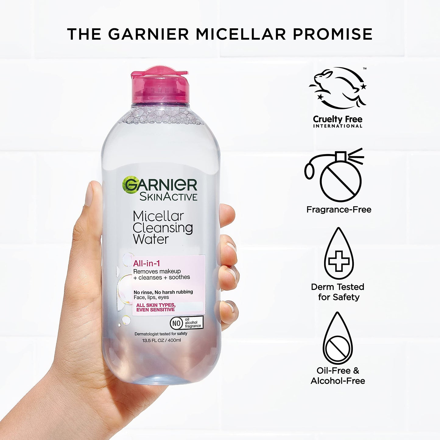 Garnier Micellar Water, Hydrating Facial Cleanser & Makeup Remover, Suitable for Sensitive Skin, Vegan, Cruelty Free, 13.5 Fl Oz (400mL), 2 Count