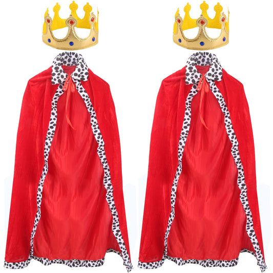 Cotiny 2 Pack Adult King Costume Set King Cape Queen Robe Red Cloak Crown Costume for Men Women Halloween King Prince Cosplay Birthday Party Dress Up