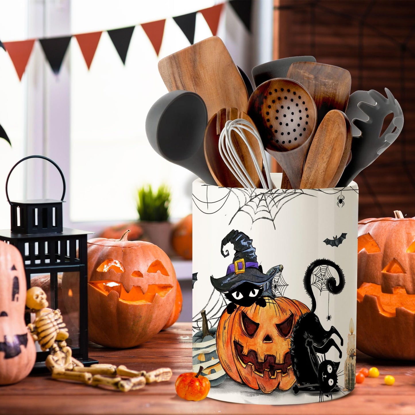 pinata Halloween Kitchen Decor Ceramic Utensil Holder,Cute Halloween Utensils,Halloween Kitchen Utensils for Farmhouse indoor Halloween Kitchen Decorations(6.5in)