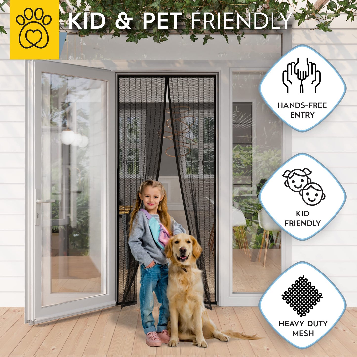 AUGO Magnetic Screen Door - Self Sealing, Heavy Duty, Hands Free Mesh Partition Keeps Bugs Out - Pet and Kid Friendly - Patent Pending Keep Open Feature - 38 Inch x 83 Inch