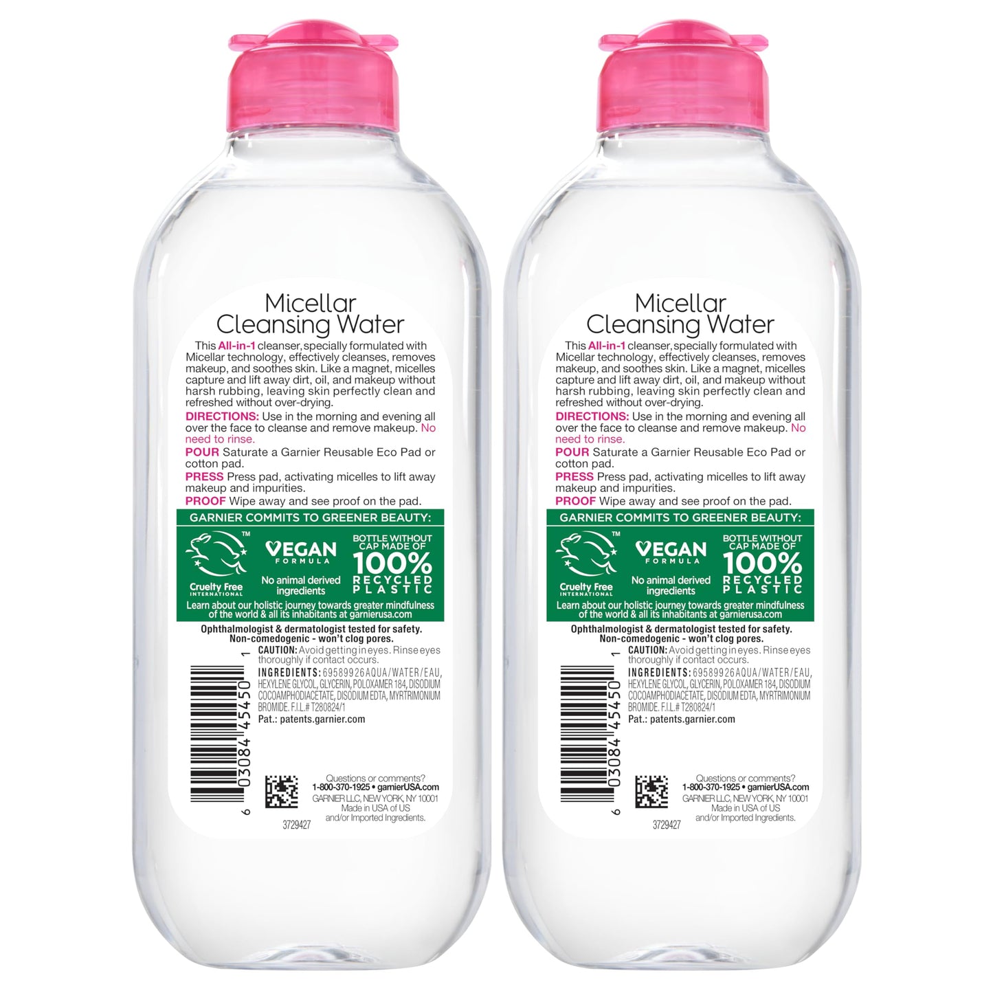 Garnier Micellar Water, Hydrating Facial Cleanser & Makeup Remover, Suitable for Sensitive Skin, Vegan, Cruelty Free, 13.5 Fl Oz (400mL), 2 Count