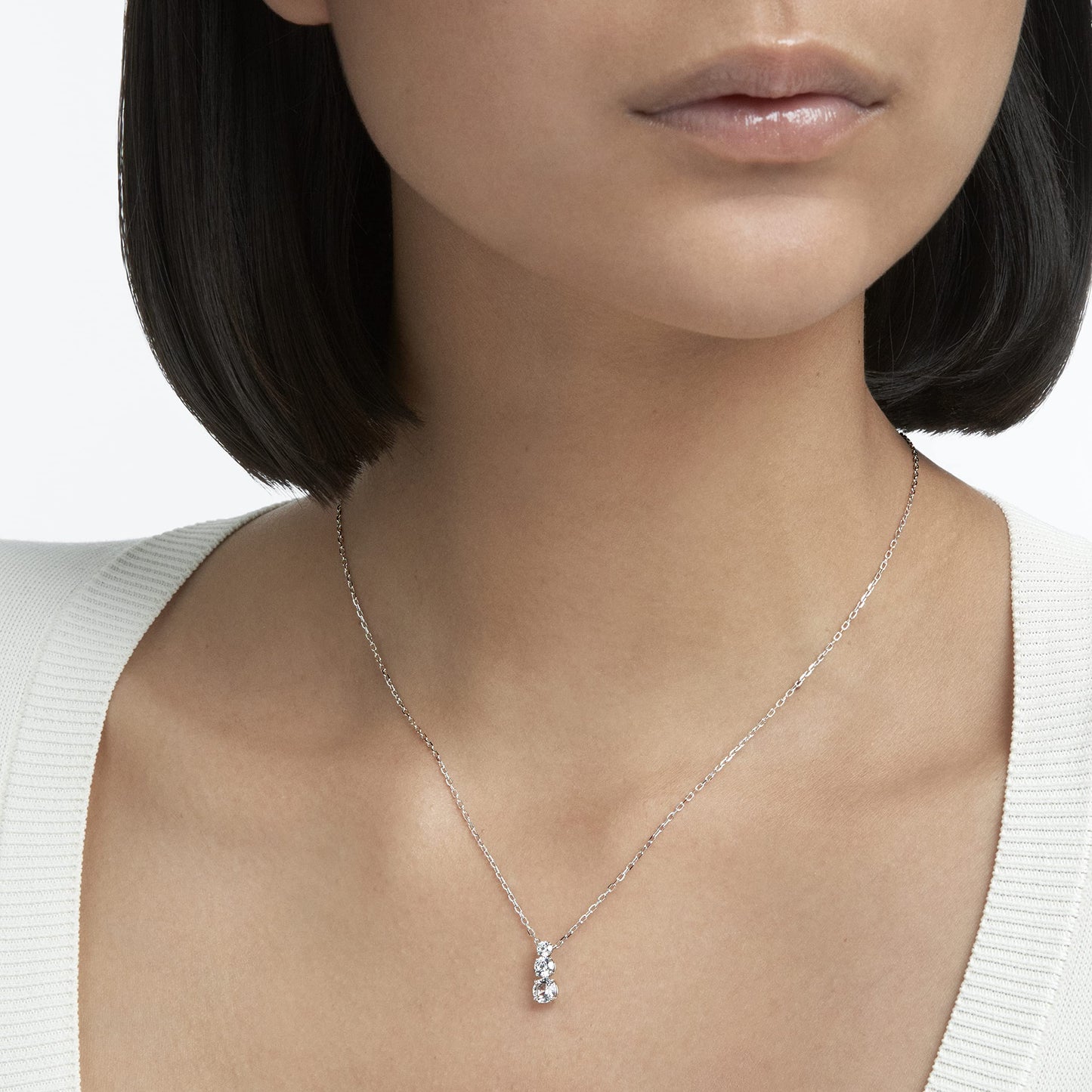 SWAROVSKI Stilla Attract Trilogy Round Pendant Necklace - Women's White Round Crystal Pendant with Rhodium Plated Chain