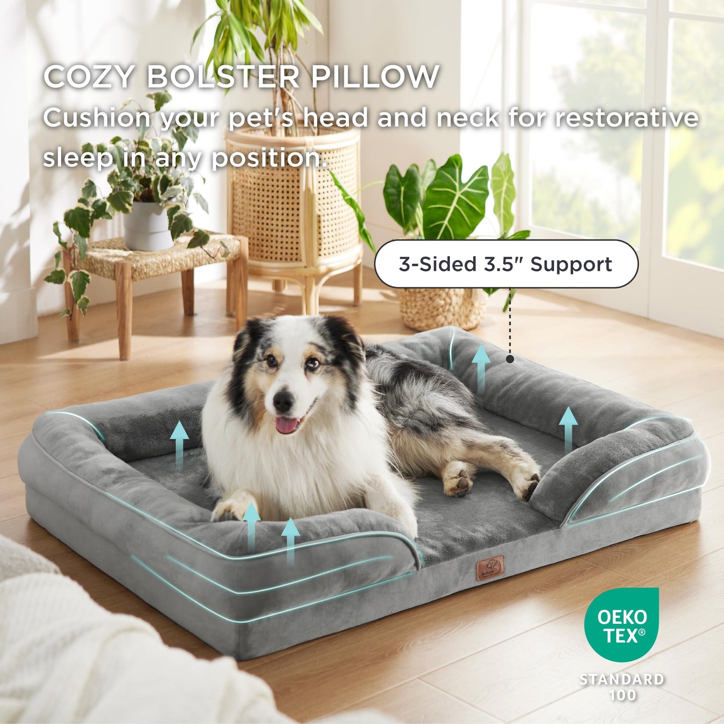 Bedsure Orthopedic Dog Bed for Extra Large Dogs - XL Washable Dog Sofa Beds Large, Supportive Foam Pet Couch Bed with Removable Washable Cover, Waterproof Lining and Nonskid Bottom, Grey