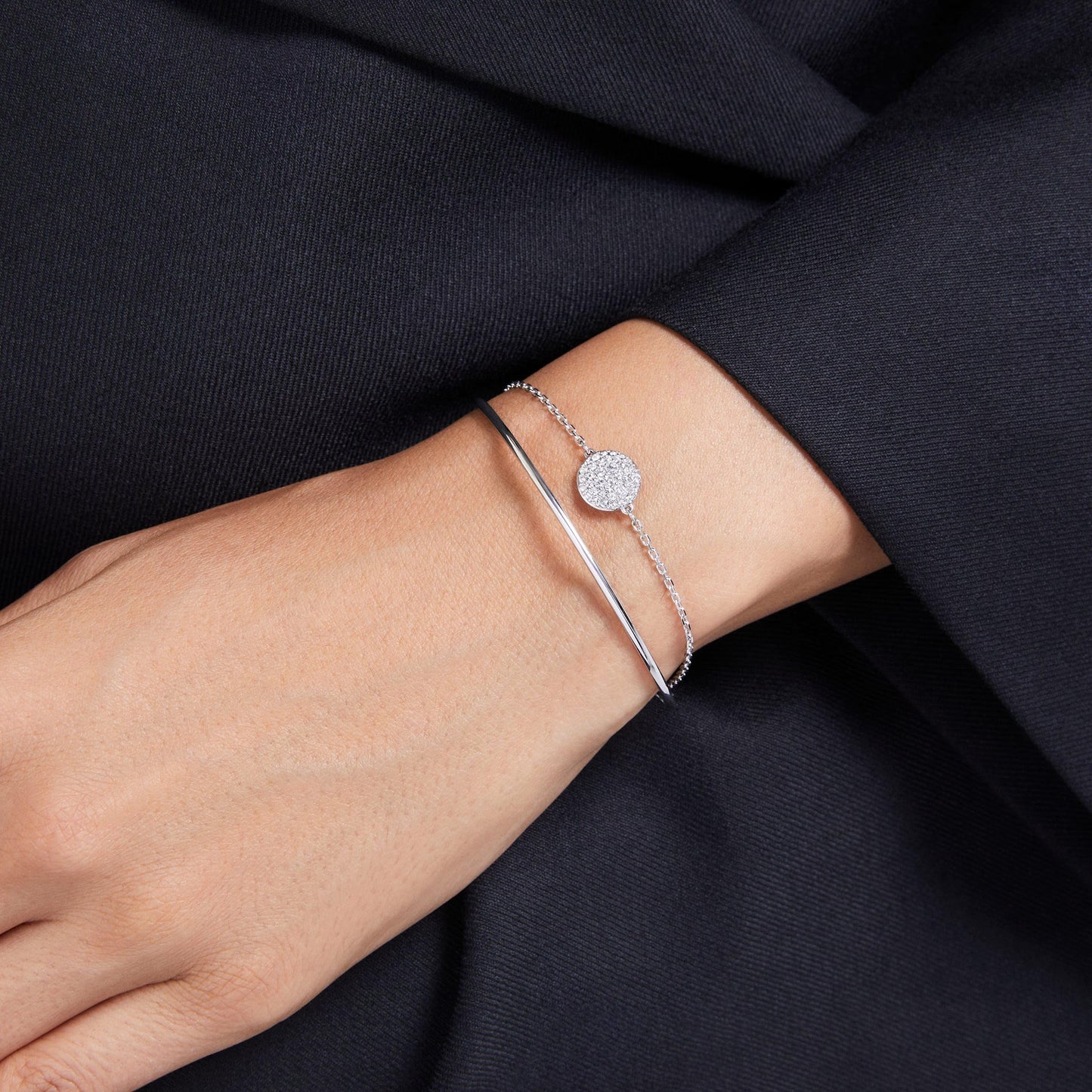 SWAROVSKI Sublima Bangle Bracelet, Meteor Motif with Snow Pavé of Clear Round Crystals in a Rhodium-Finished Setting, Part of the Sublima Collection