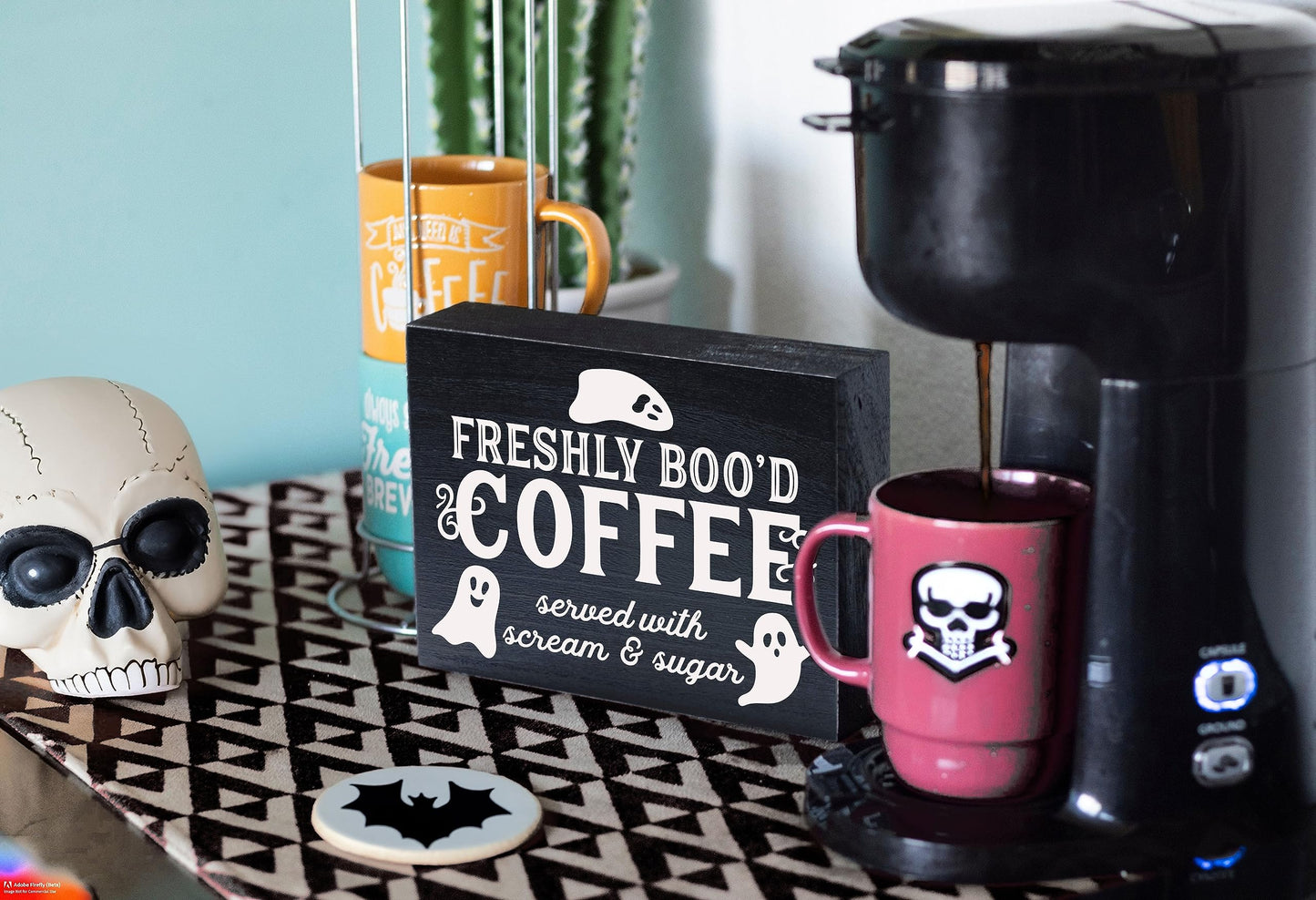 Freshly Booed Coffee Sign Halloween Coffee Bar Decor for Halloween Kitchen Decor